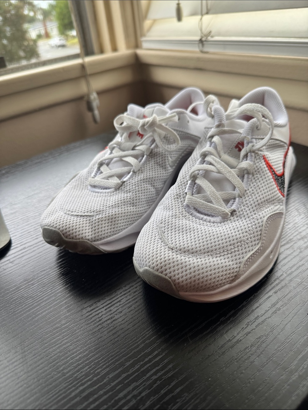 White Nike Mesh Women's Athletic Sneakers with Red Accent